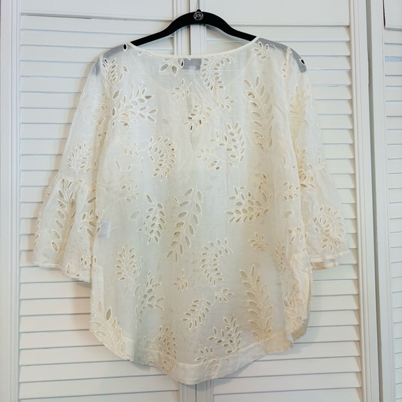 Johnny Was Jade Bianka Cream Lace Eyelet Blouse Silk Cotton Blend XS - Picture 5 of 7